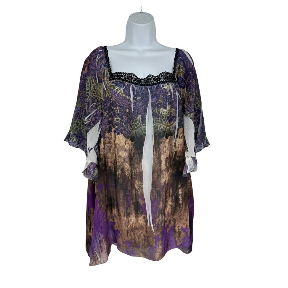 Lane Bryant Short Sleeve Square Neck Lace Detail Blouse Size 22/24